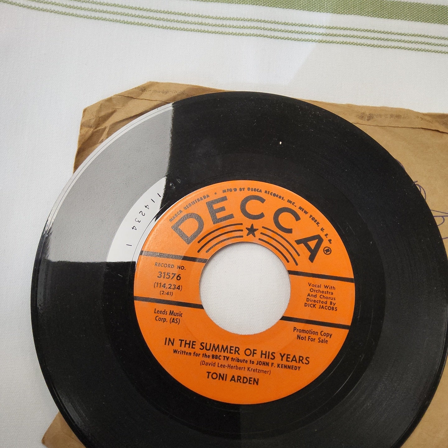 45 double sided Toni Arden " In the summer of his years" and My heart is a chapel featuring Mack David and Ray Carroll