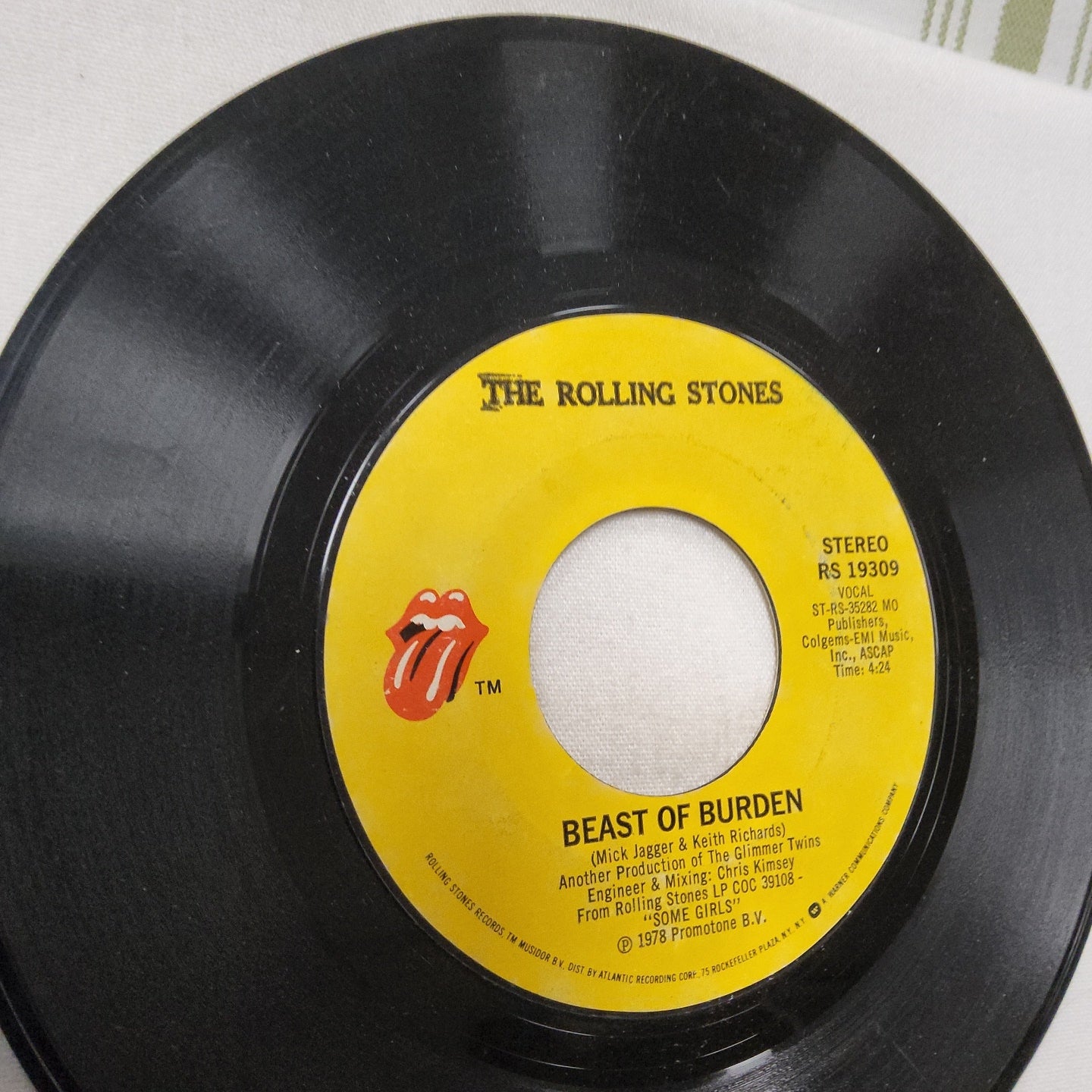 45 double sided record The Rolling Stones "Beast of Burden" and "When the whip comes out" 1978