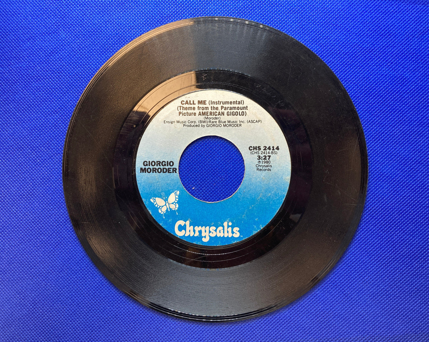 45 double sided Blondie record "Call Me" and "Call Me (instrumental)"