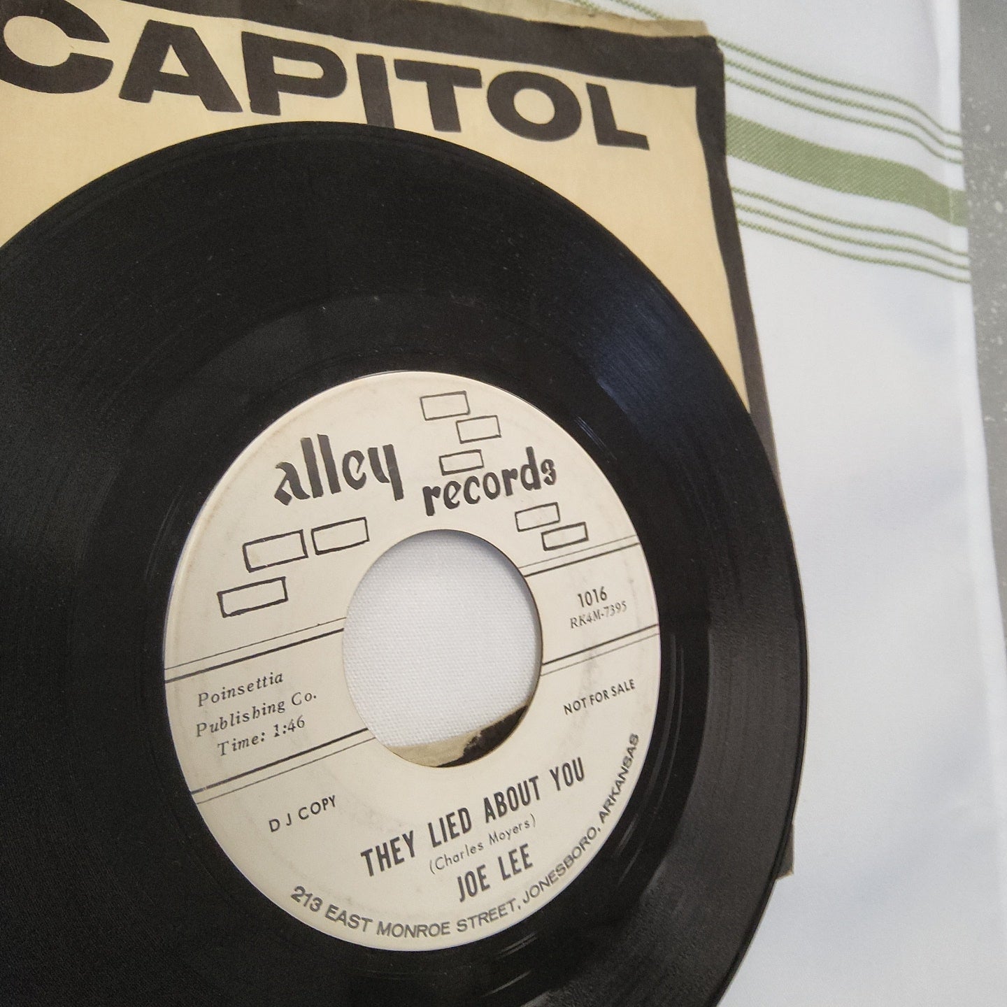 45 double sided record by Joe Lee "Arkansas Gal" and "They lied about you featuring Charles Mayor"