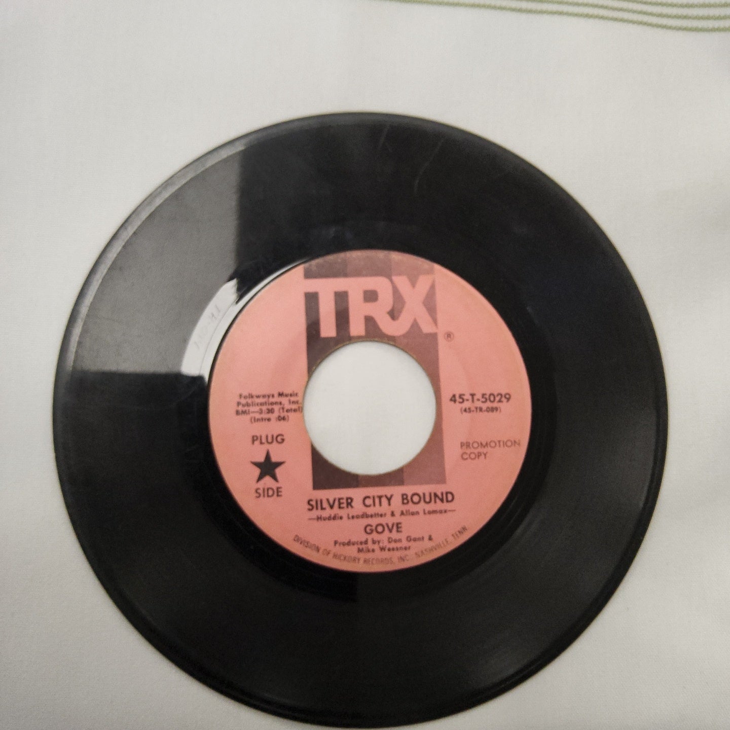 45 double sided record Gove "Silver City Bound" and "Looking out my window" promotion copy