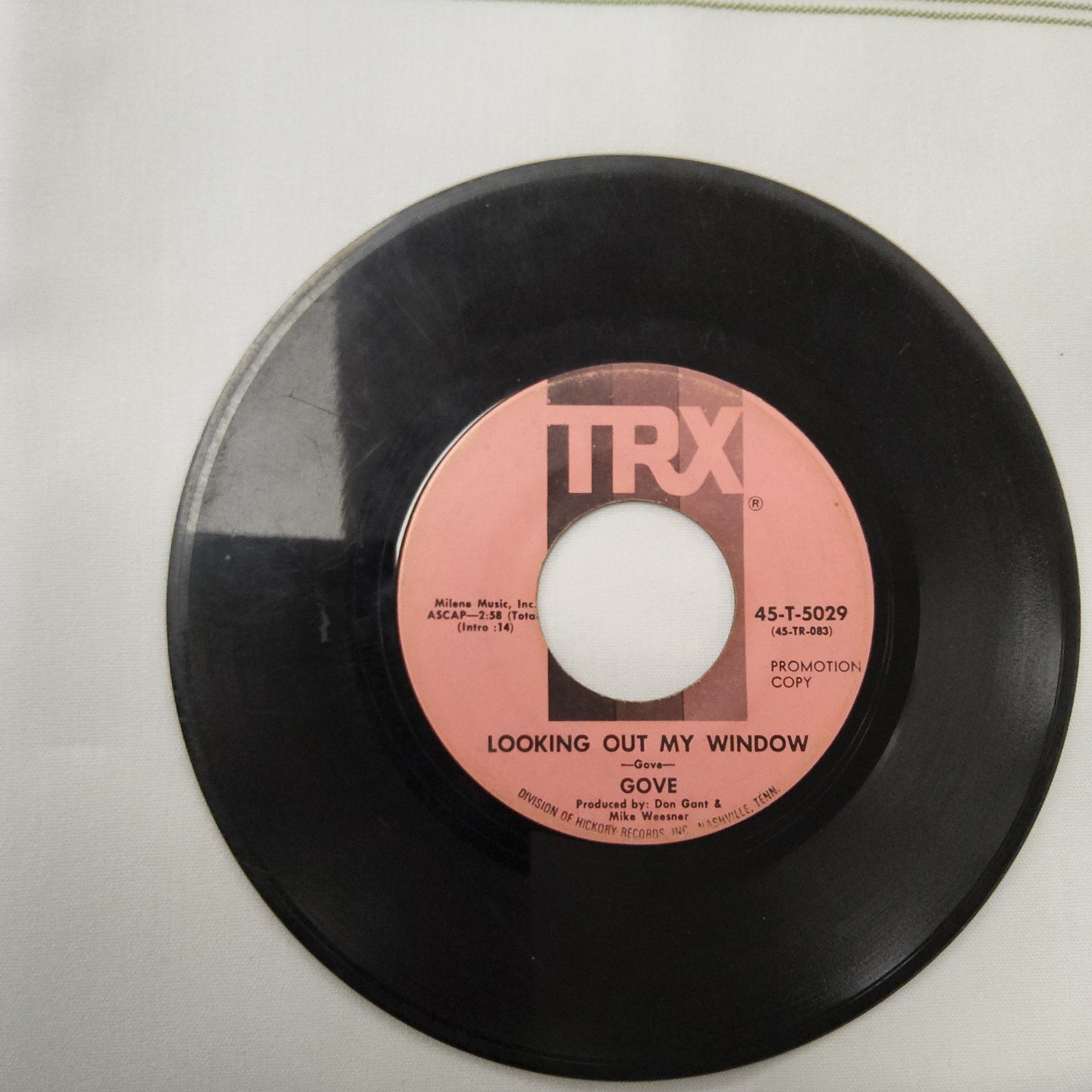 45 double sided record Gove "Silver City Bound" and "Looking out my window" promotion copy