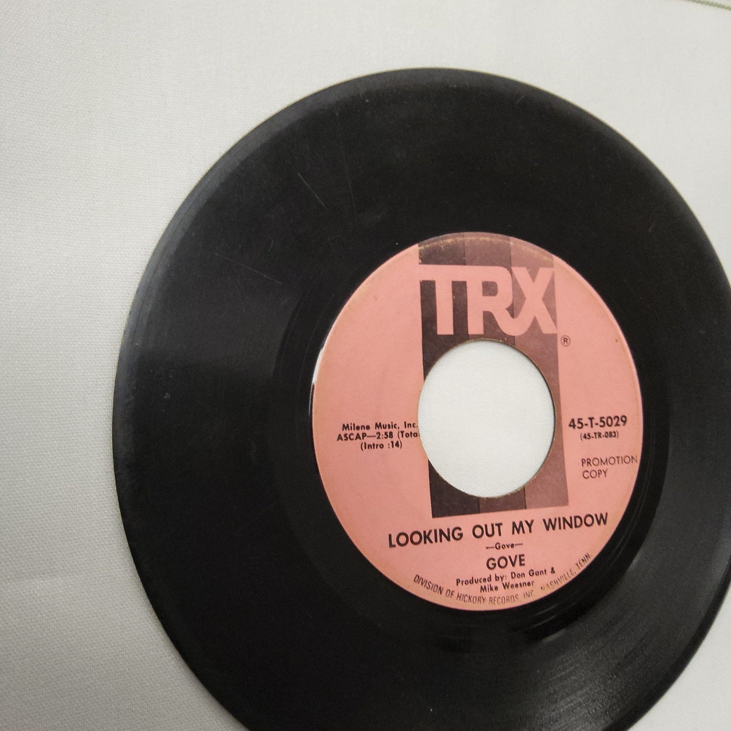 45 double sided record Gove "Silver City Bound" and "Looking out my window" promotion copy