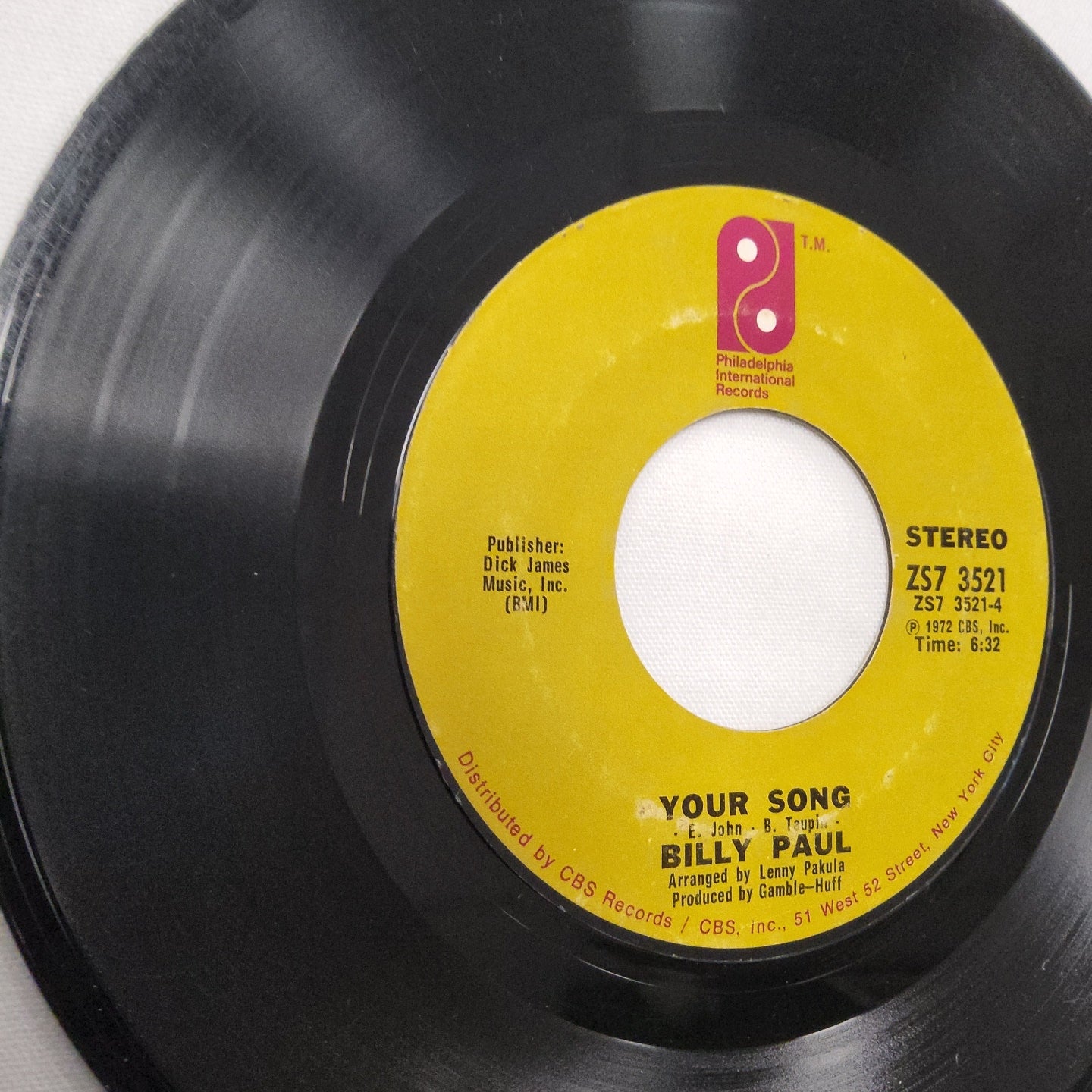 45 double sides record Billy Paul "Your Song" and "Me and Mrs. Jones"