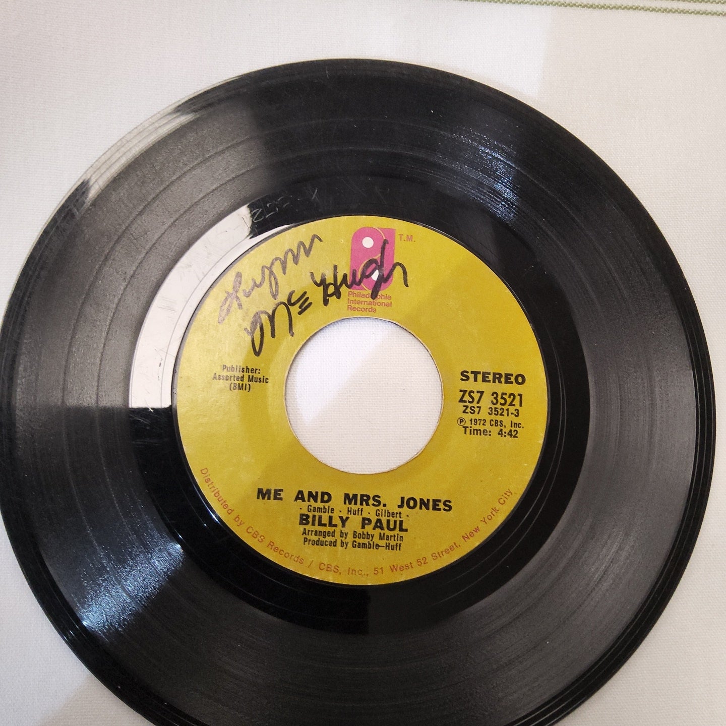 45 double sides record Billy Paul "Your Song" and "Me and Mrs. Jones"