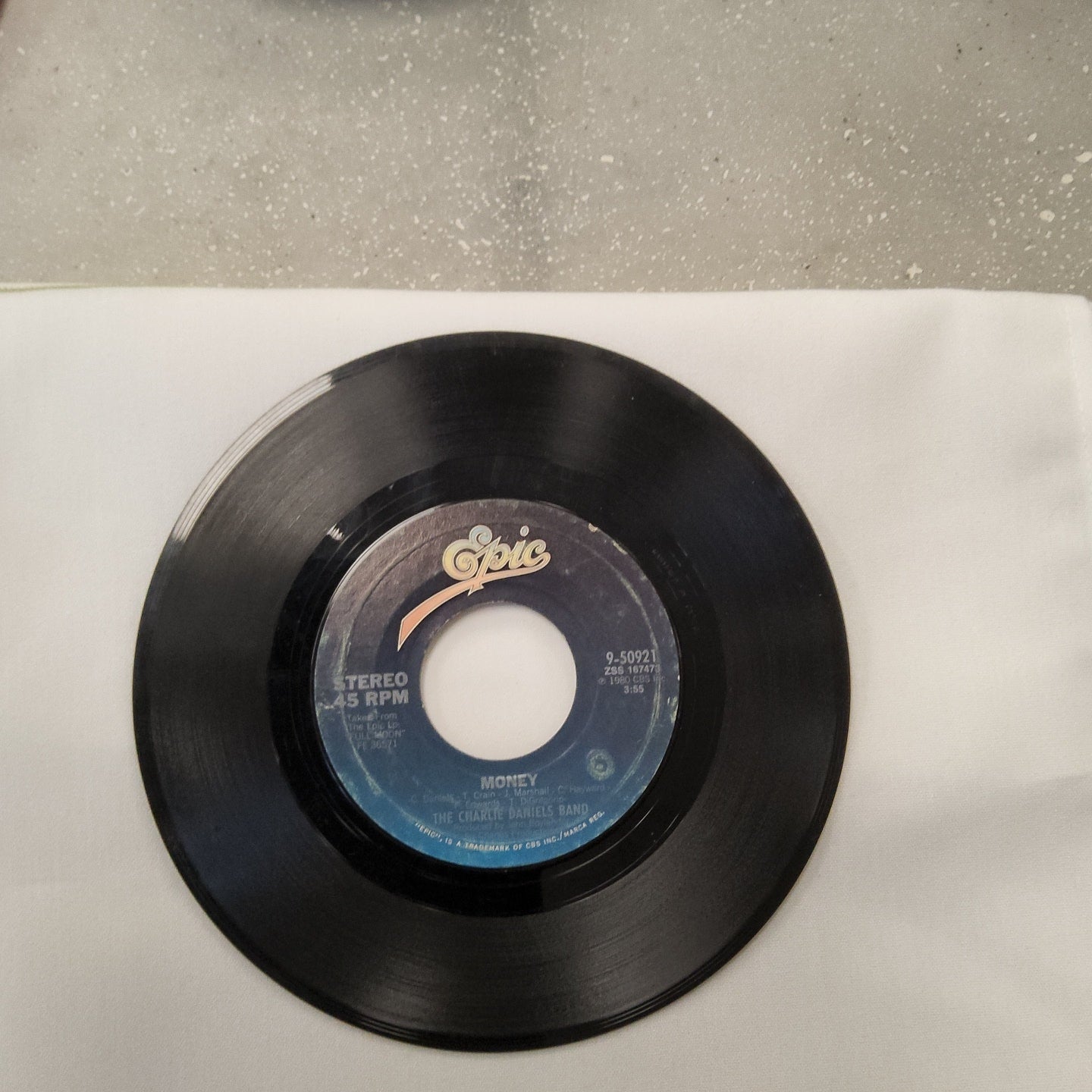 45 Double sided record The Charlie Daniels Band "Money" and "The legends of wooley swamp"