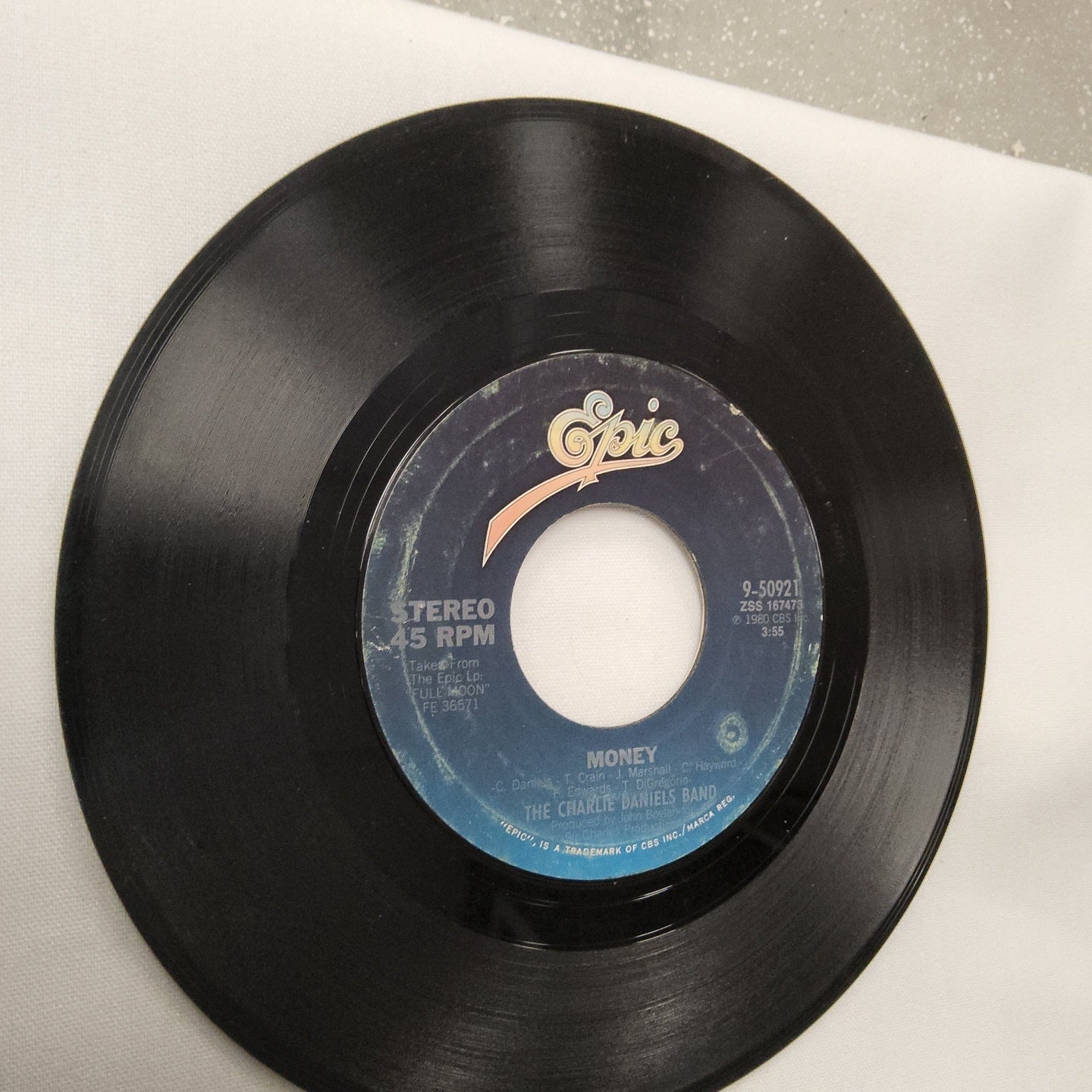 45 Double sided record The Charlie Daniels Band "Money" and "The legends of wooley swamp"