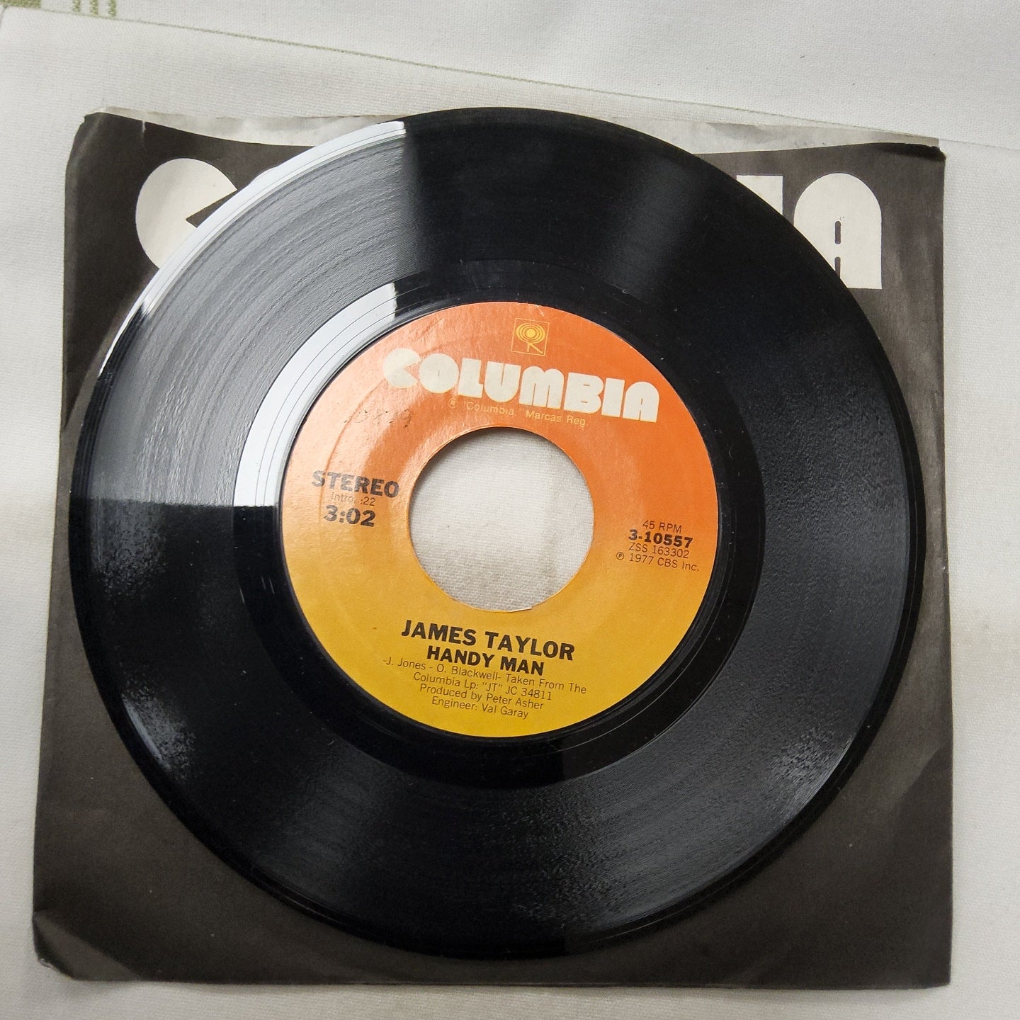 45 double sided record James Taylor "Handy Man" and Bartender's Blues"