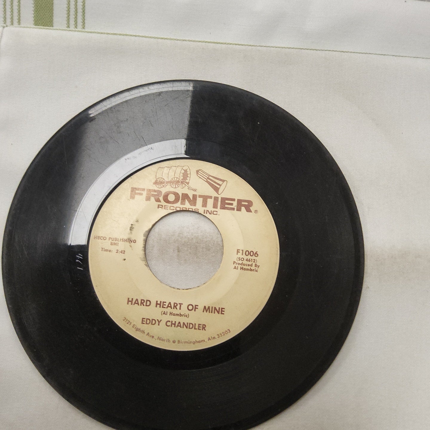 45 double sided Eddy Chandler record "If I'm not the man" and "Hard heart of mine" Frontier records inc