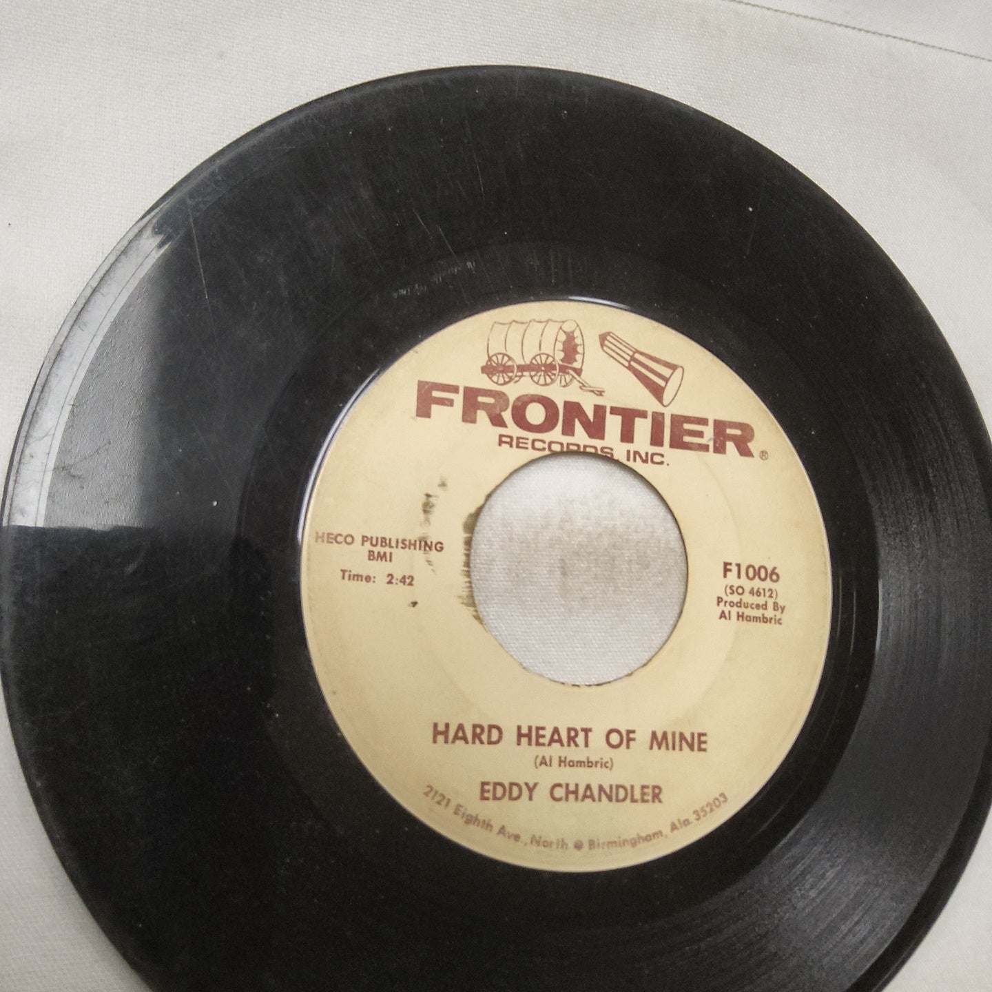 45 double sided Eddy Chandler record "If I'm not the man" and "Hard heart of mine" Frontier records inc