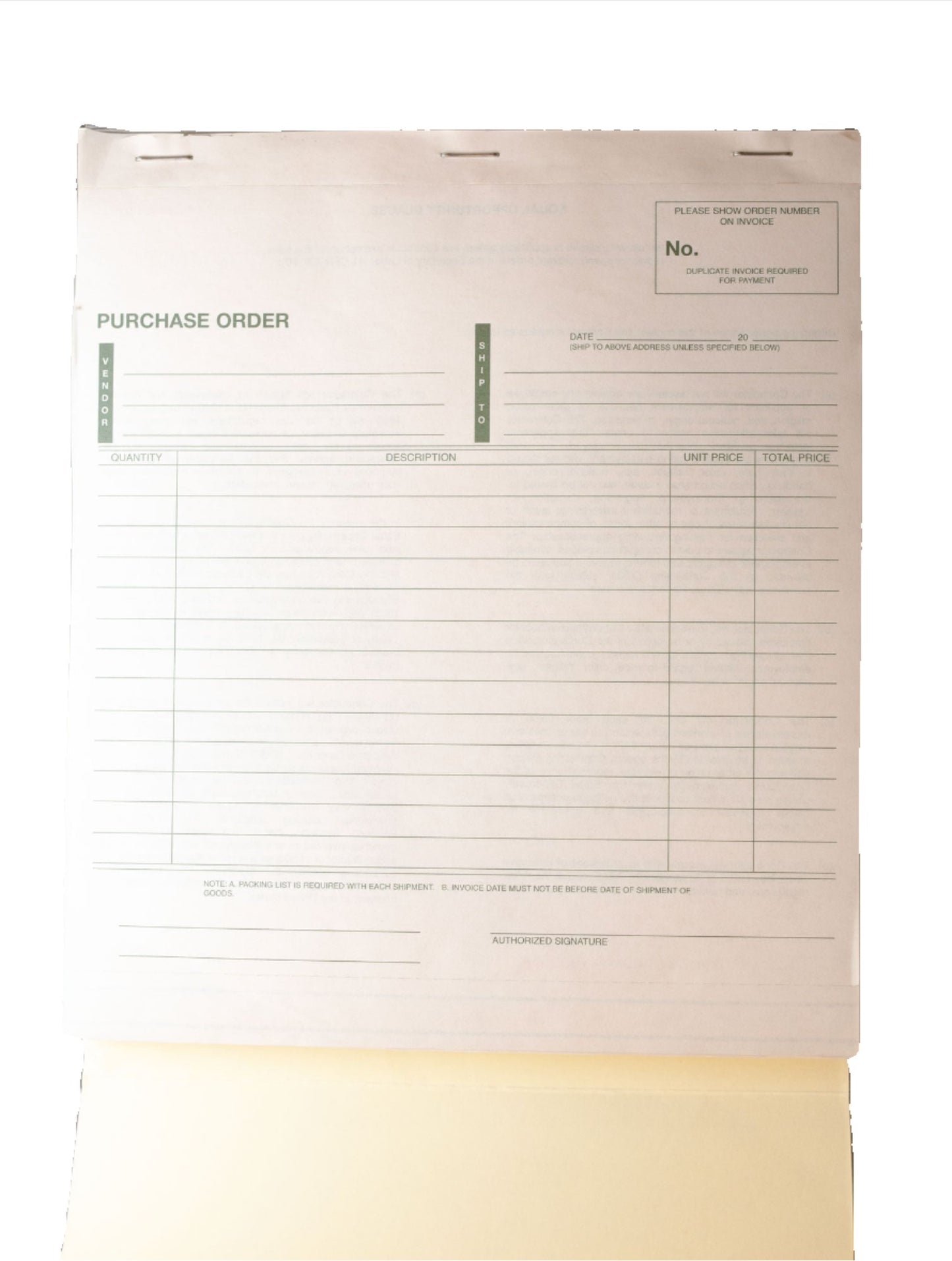 Purchase Order Book