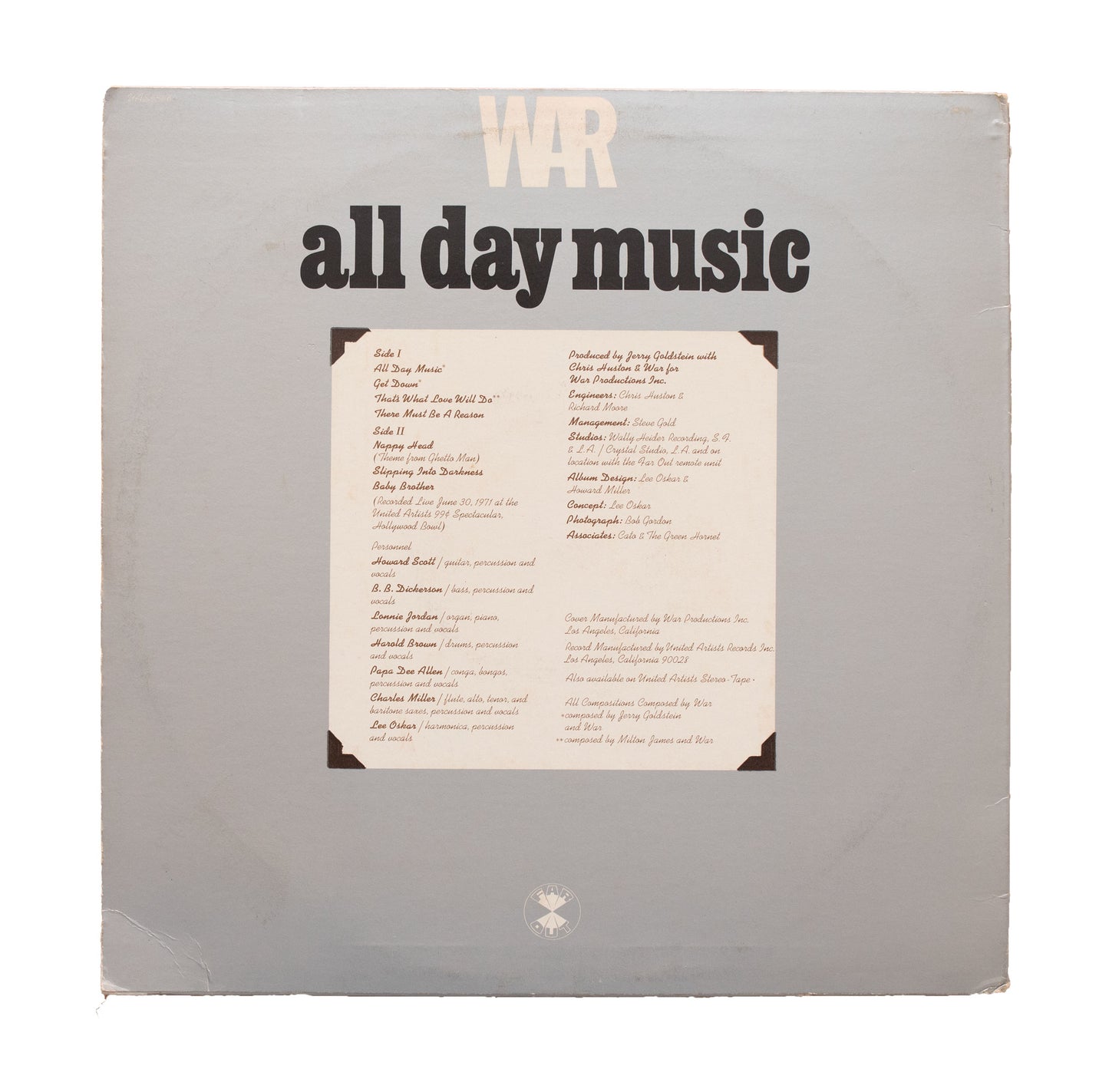 LP Record  War - All Day Music with poster