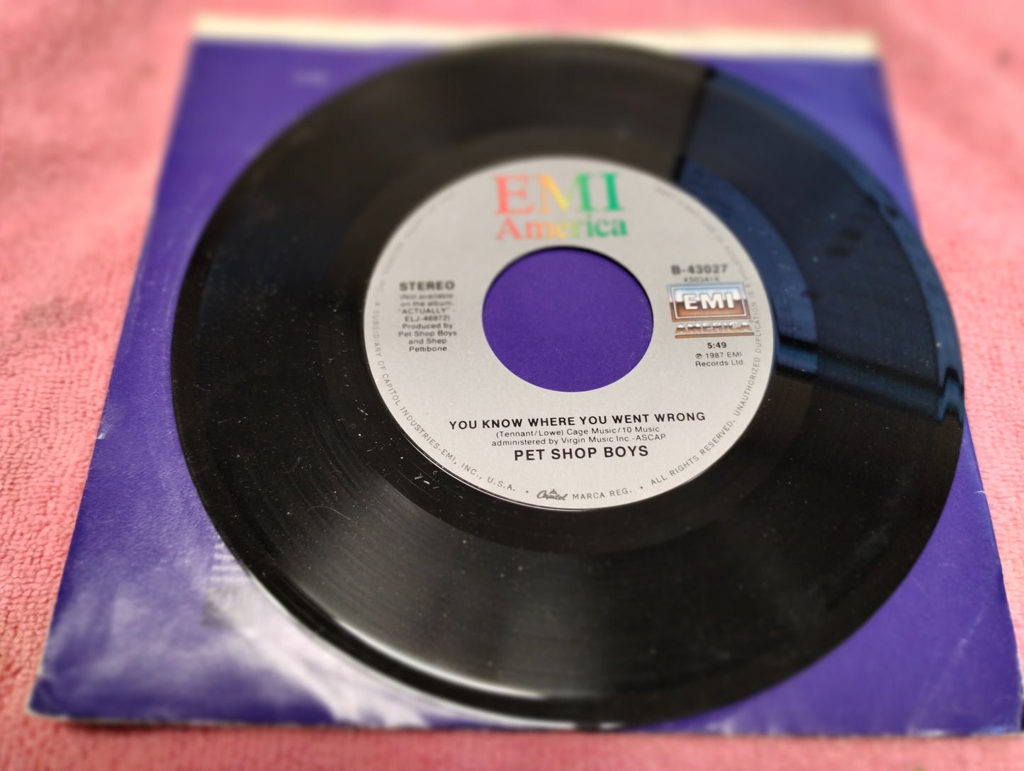 45 double sided record Pet Shop Boys "It's a sin" and "You know where you went wrong"