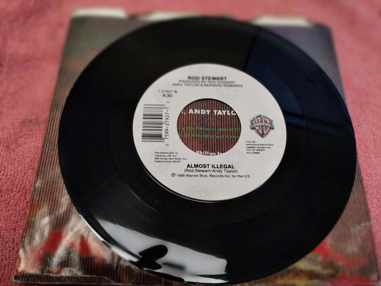 45 double sided record Rod Stewart "Lost in you" and "Almost illegal"