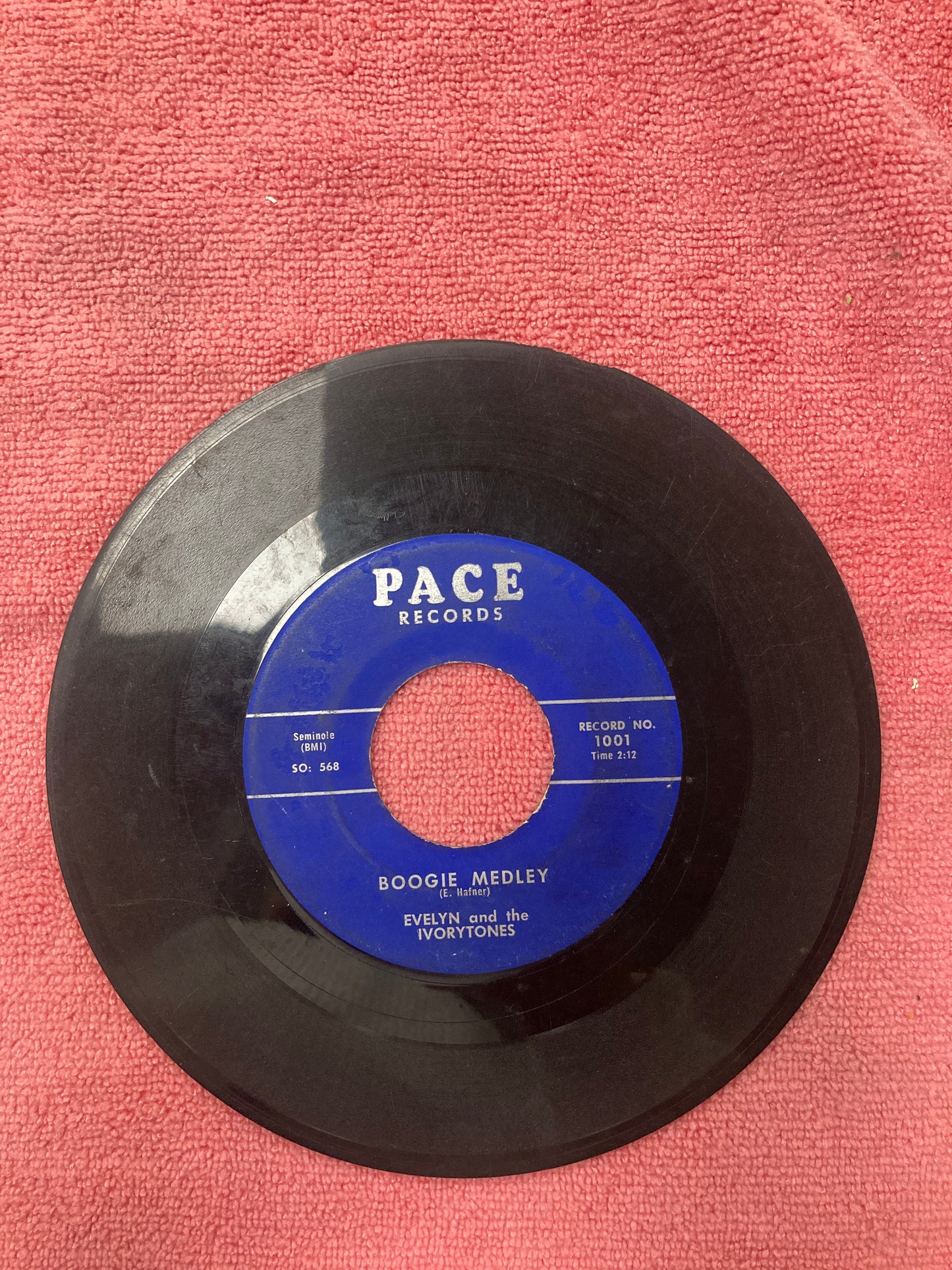 45 double sided record Evelyn and the Ivorytones "Boogie Medley" and "Piano Anna"