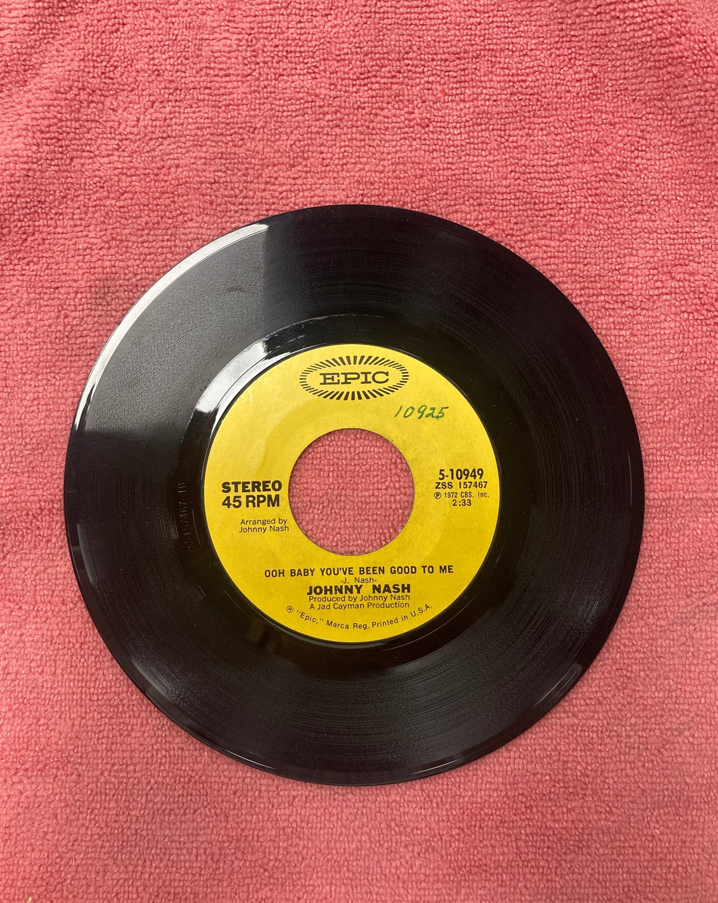 45 double sided record Johnny Nash "Stir it up" and "Ooh baby you've been good to me"