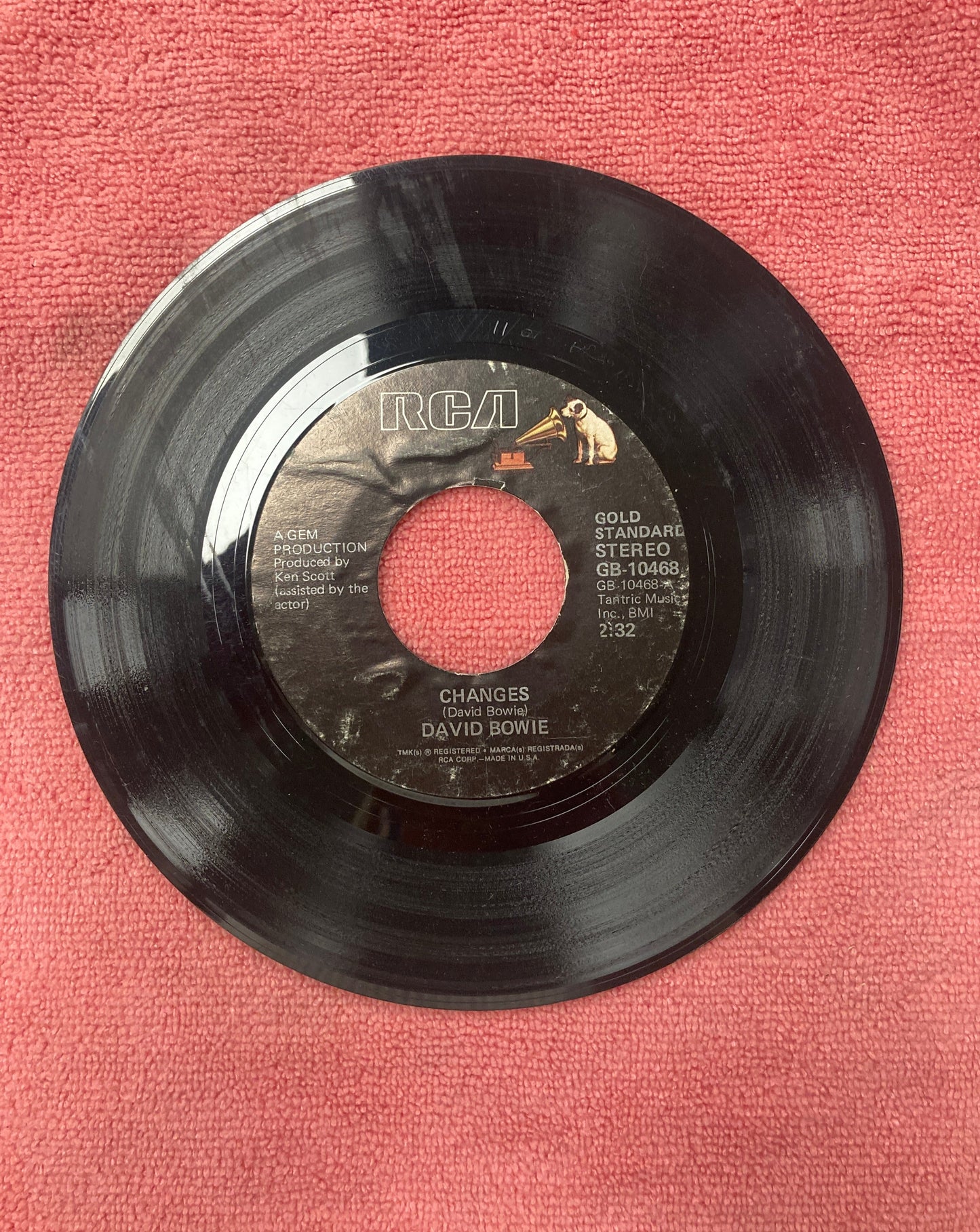 45 double sided record David Bowie "Changes" and Andy Warhol"