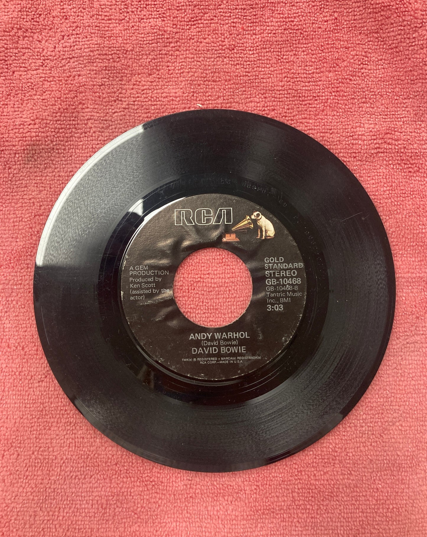 45 double sided record David Bowie "Changes" and Andy Warhol"