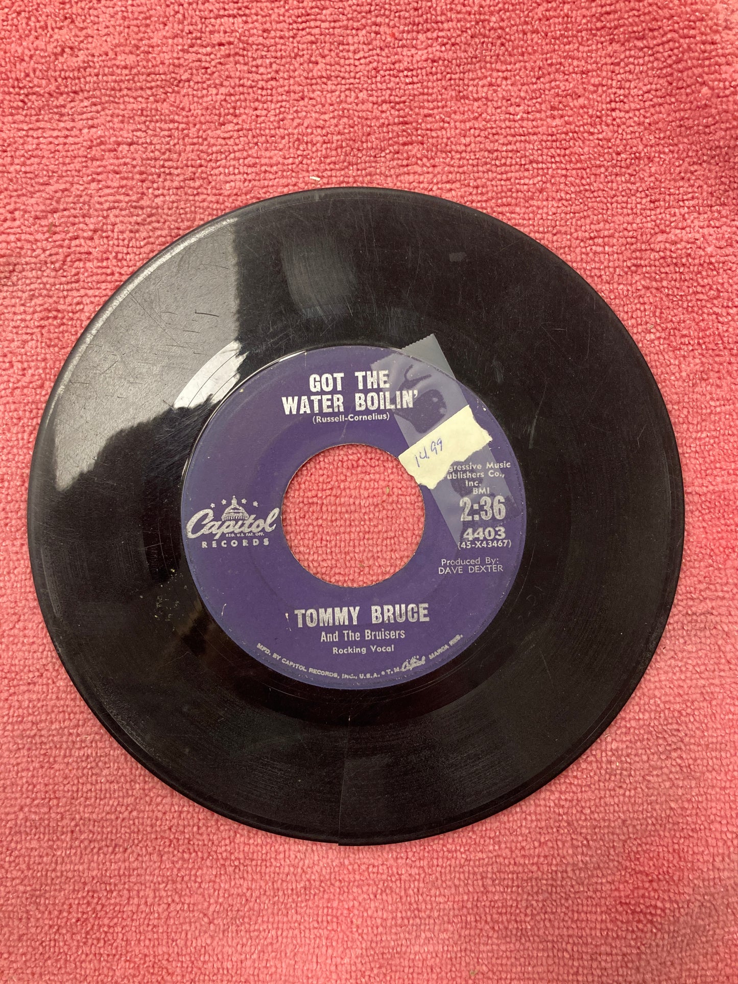 45 double sided record Tommy Bruce "Ain't misbehavin" and "Got the water boilin' "