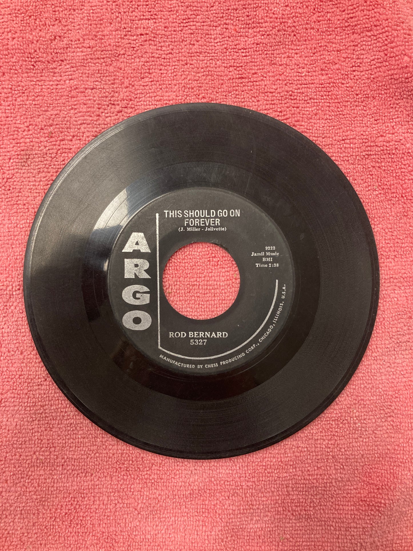 45 double sided record Rod Bernard "Pardon, Mr. Gordon" and "This should go on forever"