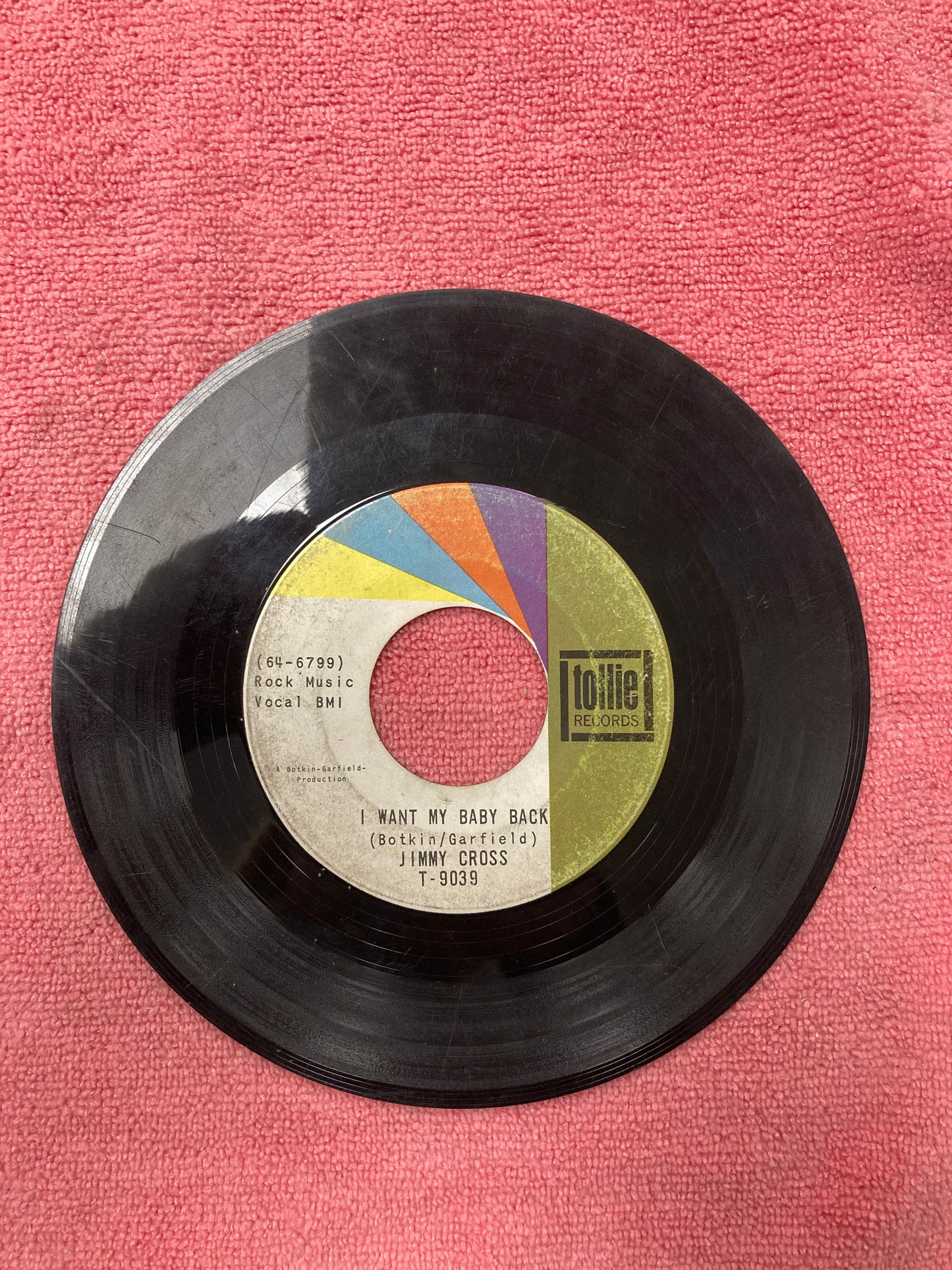 45 double sided record Jimmy Cross "I want my baby back" and "Play the other side"