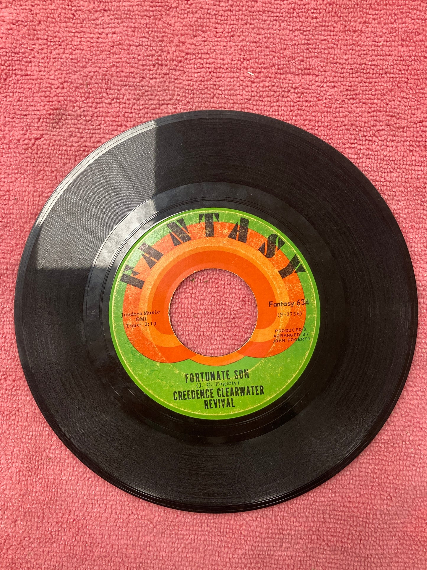 45 double sided record Creedence Clearwater Revival "Fortunate Son" and "Down on the corner"