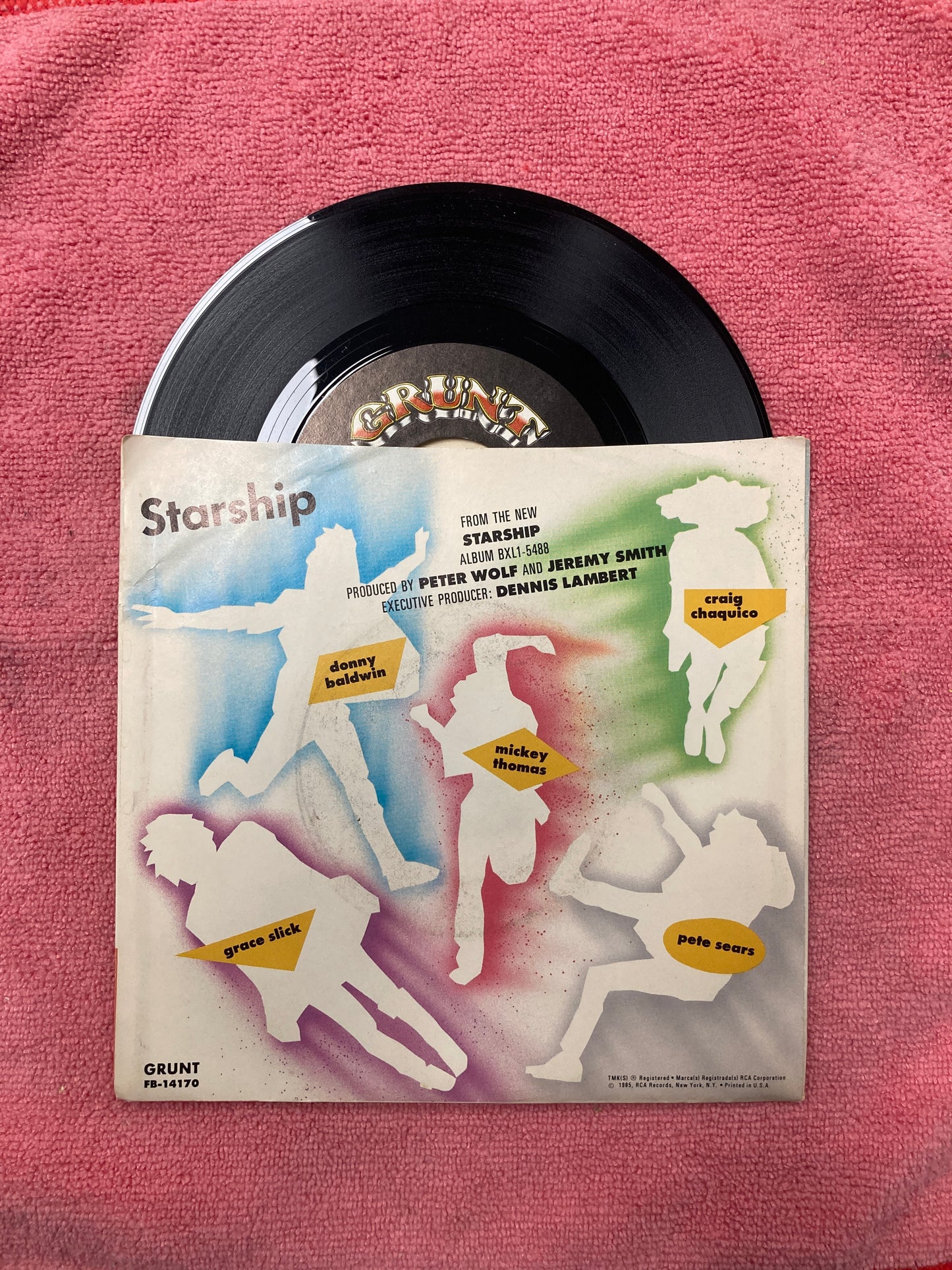 45 double sided record Starship "Private Room ( instrumental) " and "We built this city"