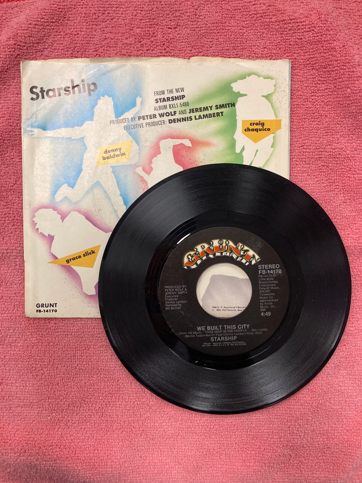 45 double sided record Starship "Private Room ( instrumental) " and "We built this city"