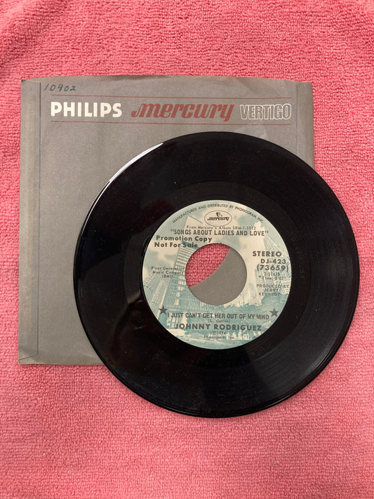 45 single sided record Johnny Rodriguez "I just can't get her off my mind"