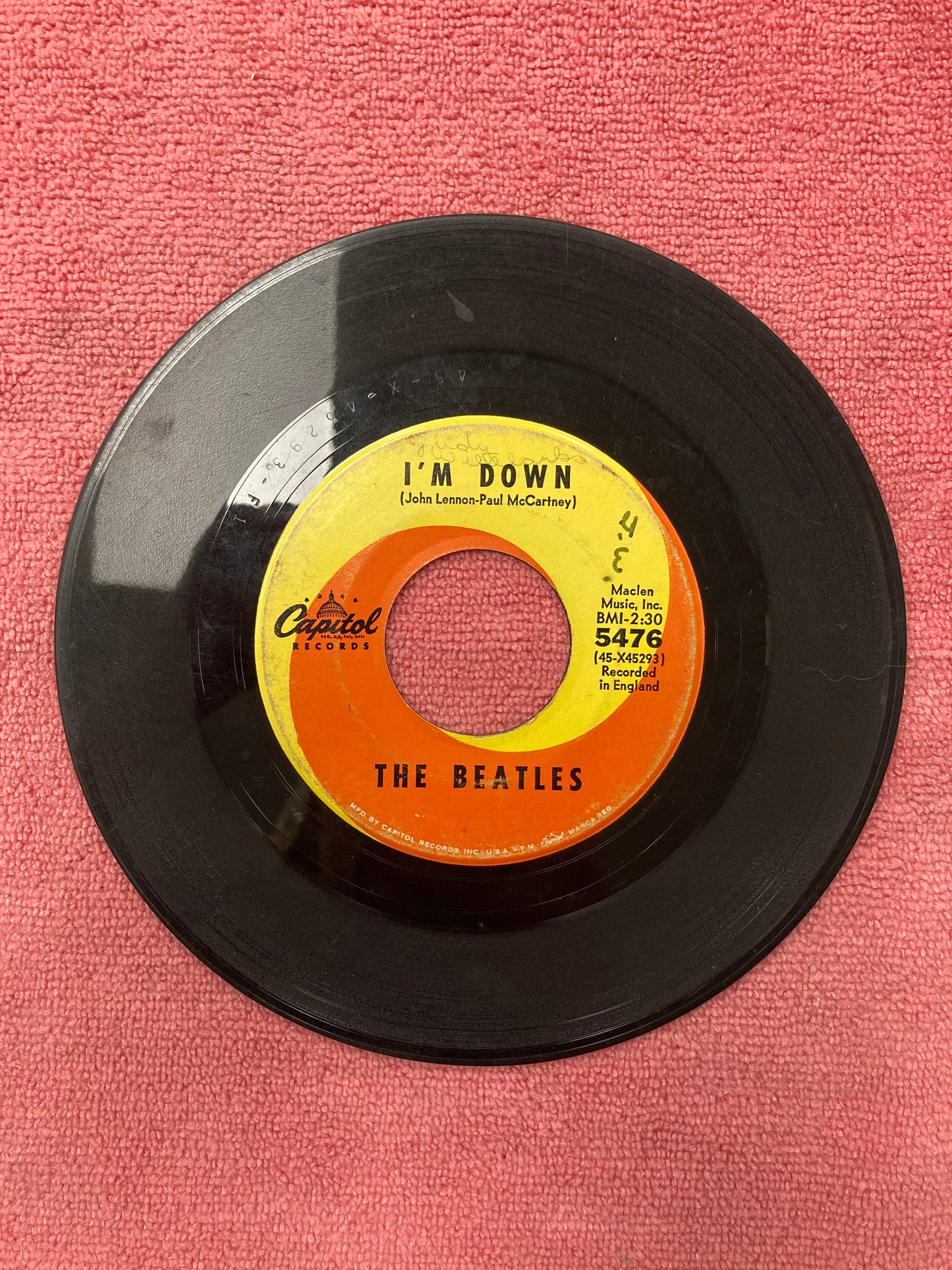 45 double sided record The Beetles "Help!" and "I'm Down"