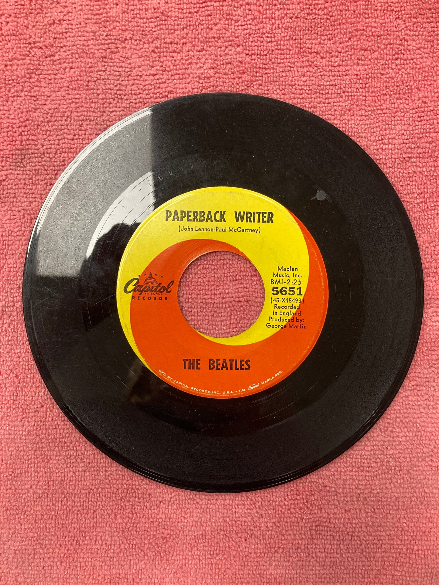 45 double sided record The Beetles "Rain" and "Paperback Writer"