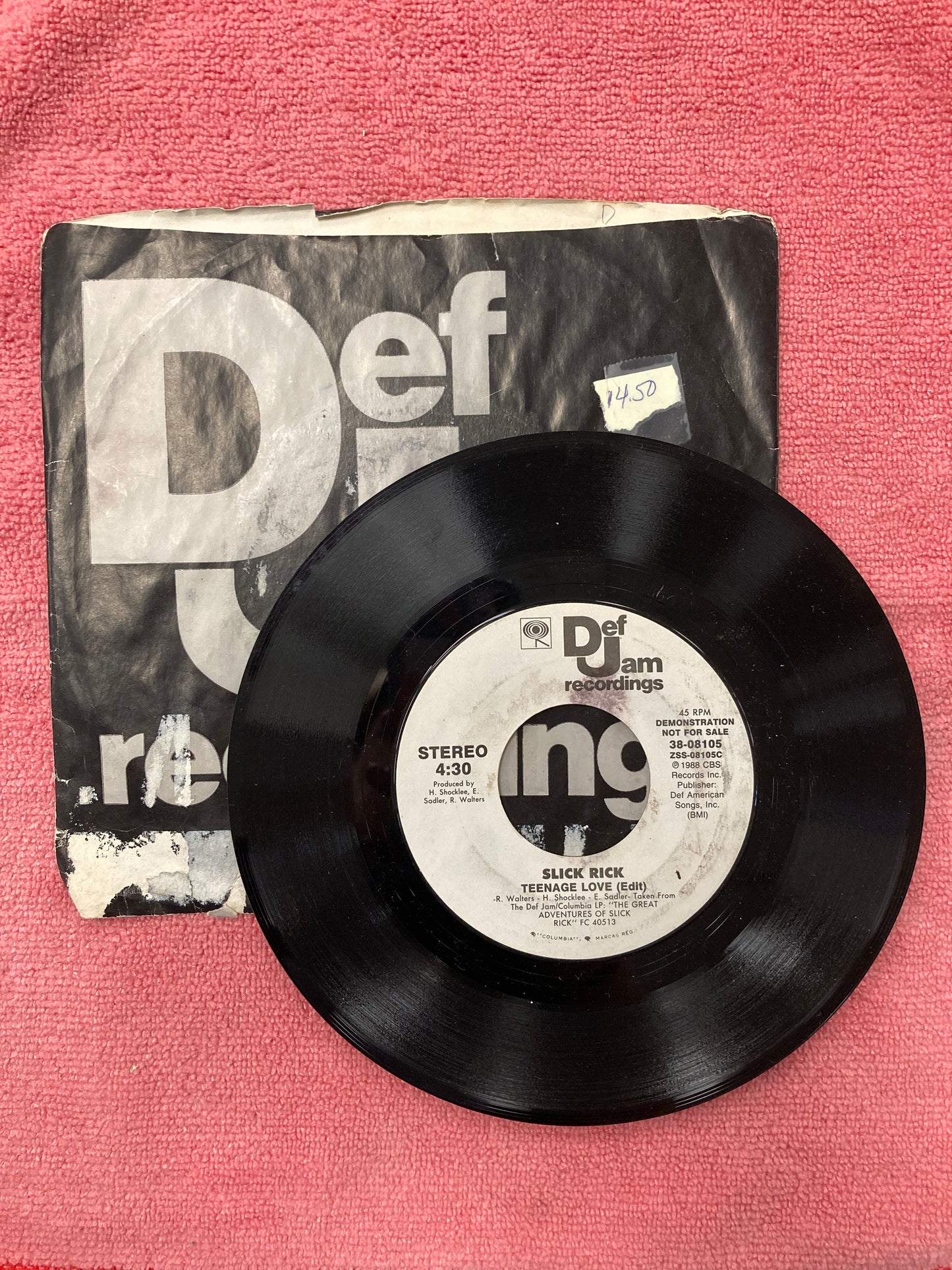 45 double sided record Slick Rick "Teenage Love" Single and edited version