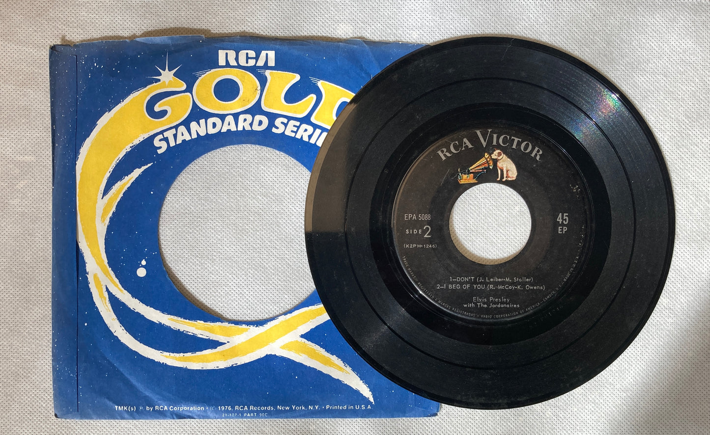 45 double sided Elvis Presley record "Hard Headed Woman" , "Good Rockin' Tonight" , "Don't" , and I Beg of You"