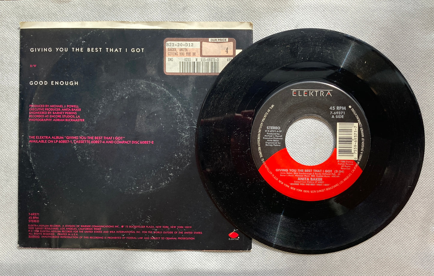 45 double sided Anita Baker record "Giving you the best that I got" and "Good Enough"