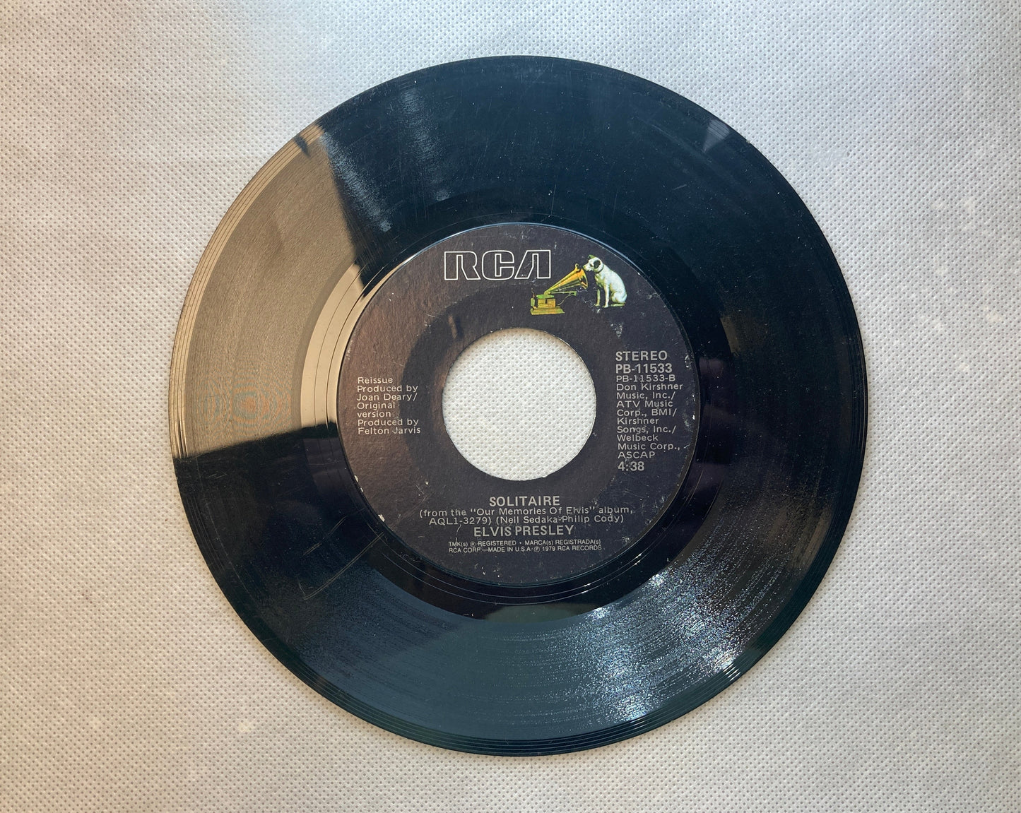 45 double sided Elvis Presley record "Solitaire" and "Are you sincere"