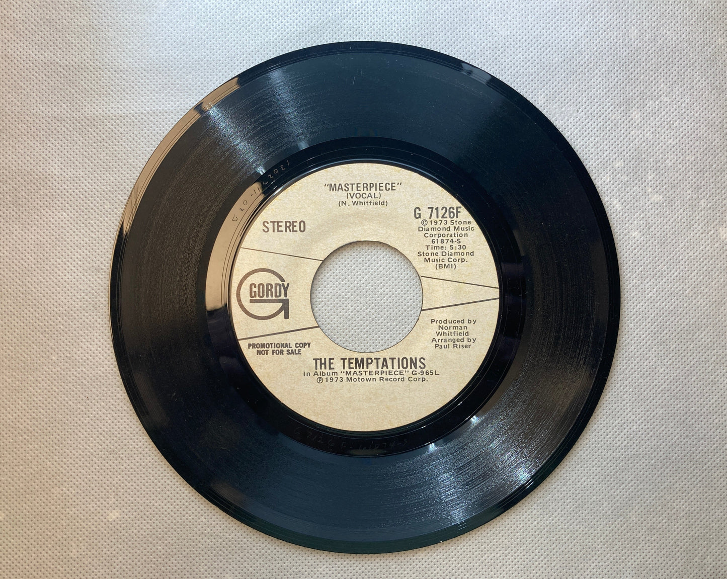 45 single sided The Temptations record "Masterpiece"