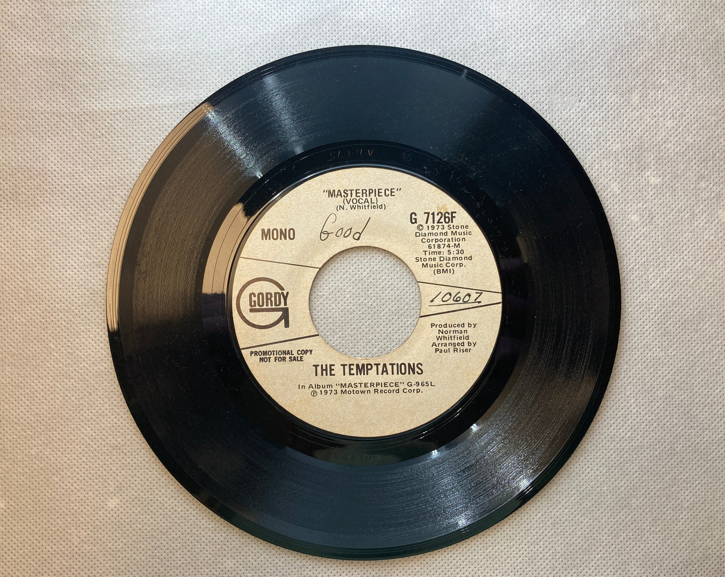 45 single sided The Temptations record "Masterpiece"