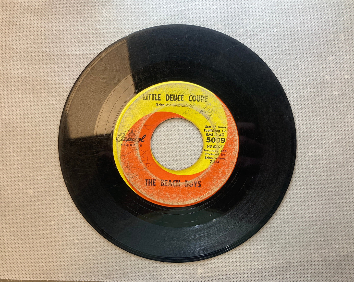 45 double sided The Beach Boys record "Surfer girl"  and "little deuce coupe"