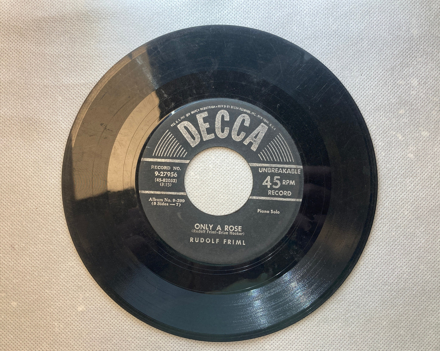 45 double sided Rudolf Friml record "Rose Marie" and "Only A Rose"