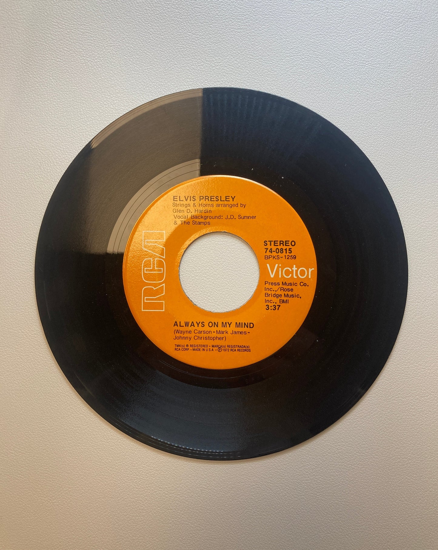 45 double sided Elvis Presley "Always on my mind" and "separate ways"