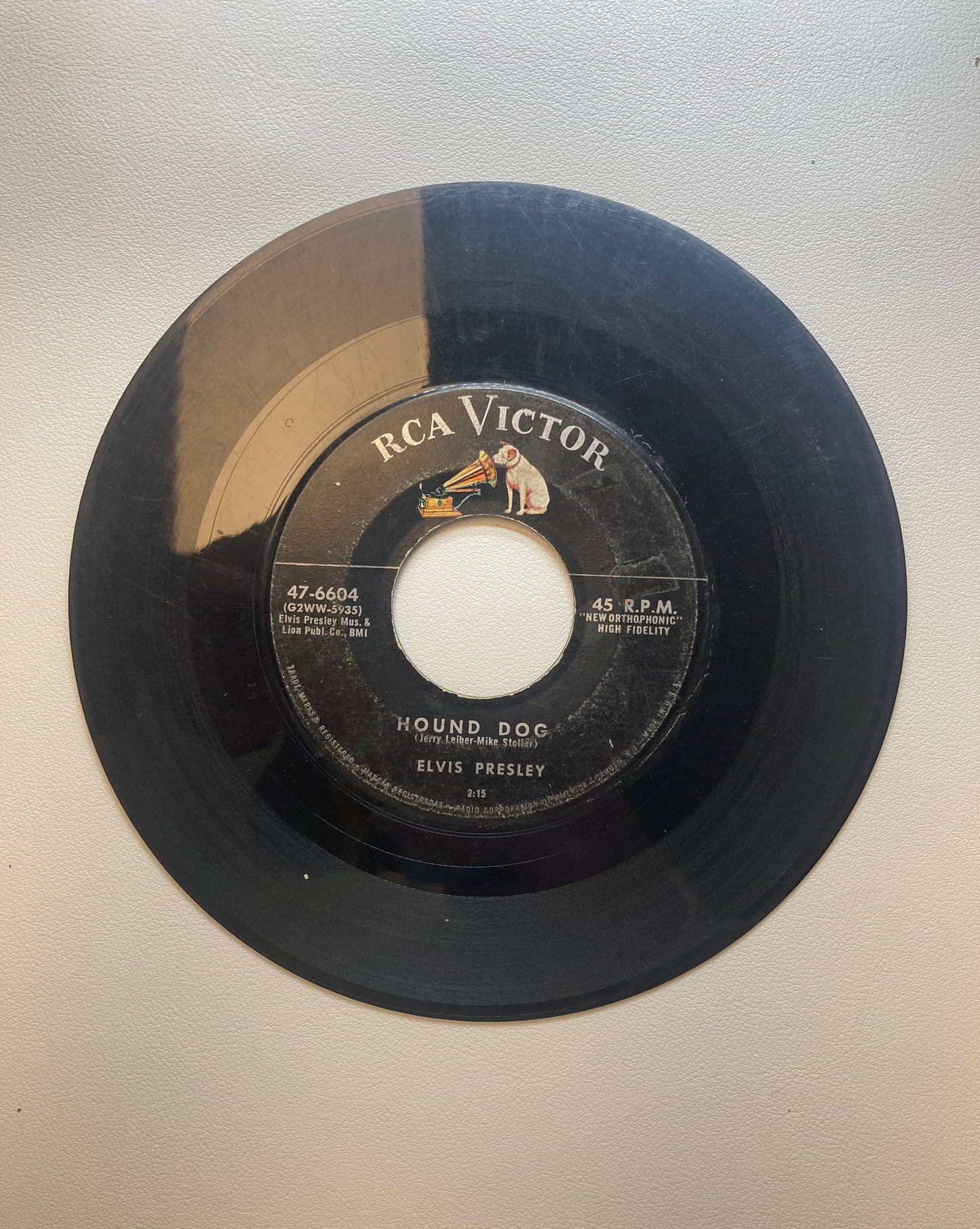 45 double sided Elvis Presley record "Hound Dog" and "Don't be cruel"