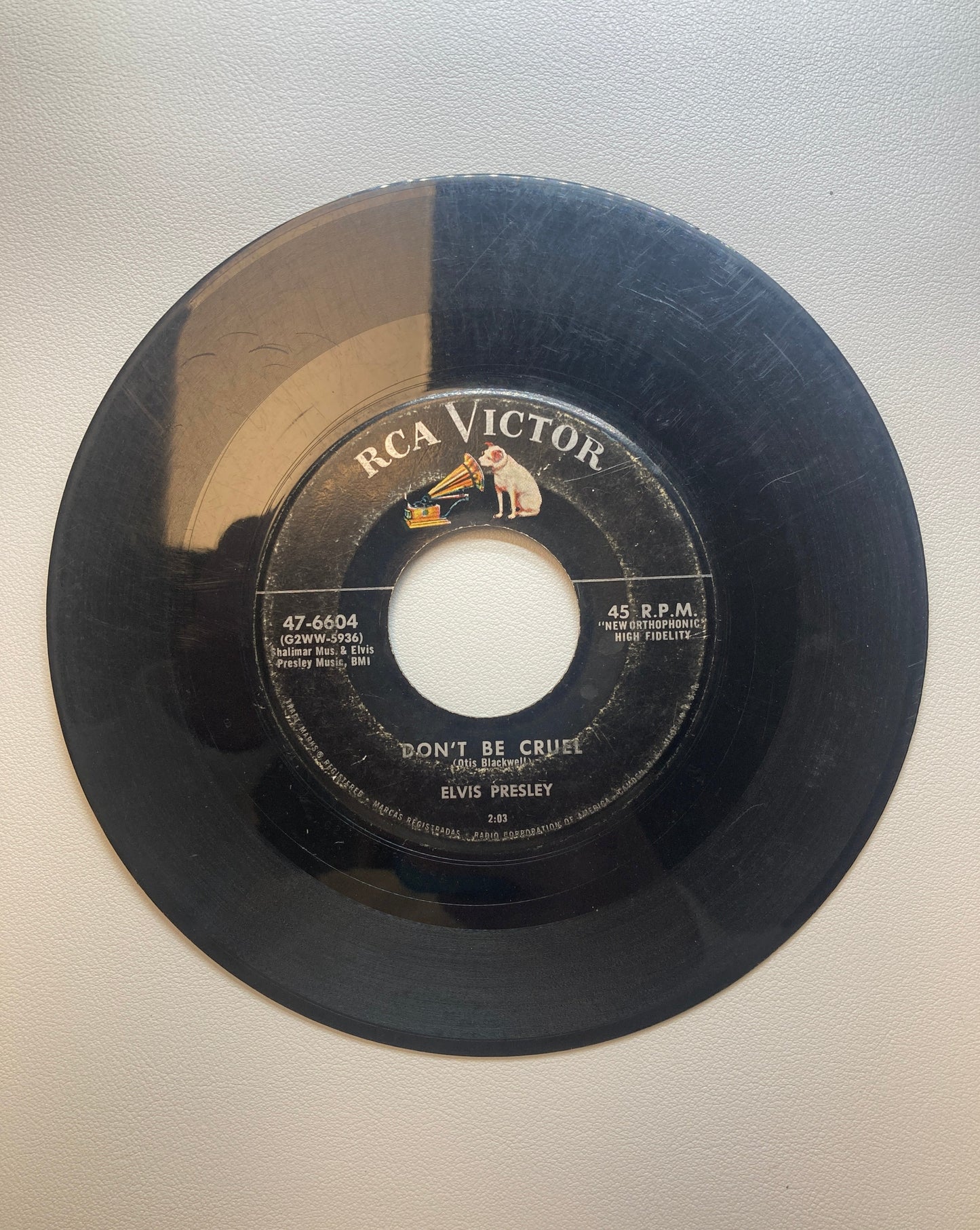 45 double sided Elvis Presley record "Hound Dog" and "Don't be cruel"