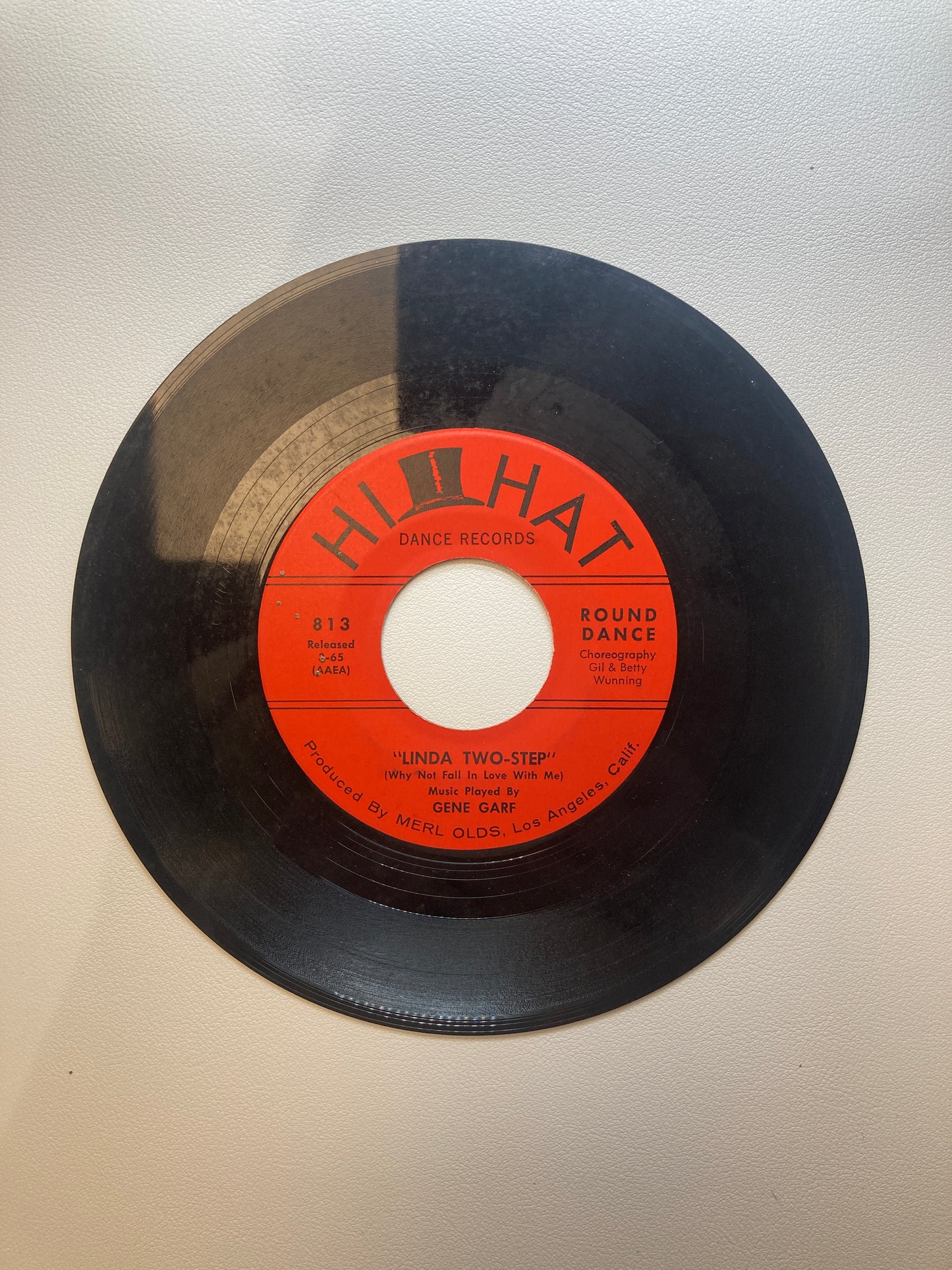 45 double sided record featuring Gene Garf "Linda Two Step" and Joe Leahy "Are You Lonesome"