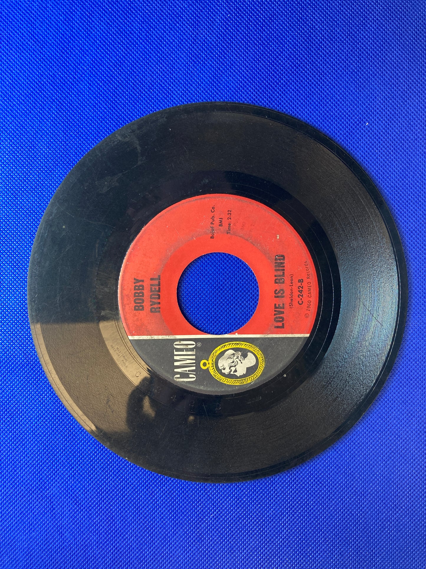 45 double sided Bobby Rydell record "Butterfly Baby" and "Love is Blind"