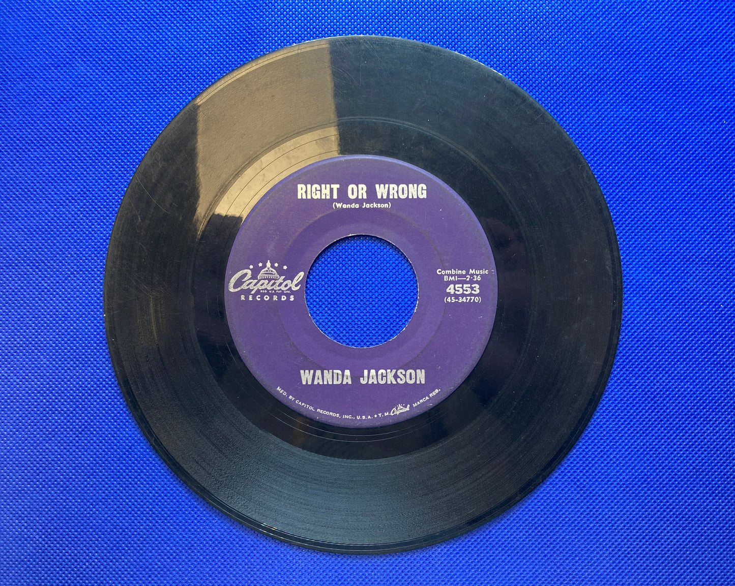 45 double sided Wanda Jackson record "Funnel of love" and "Right or wrong"