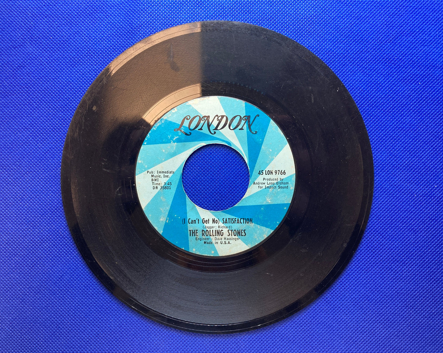 45 double sided The Rolling Stones record "Satisfaction" and "The under assistant west coast promotion man"