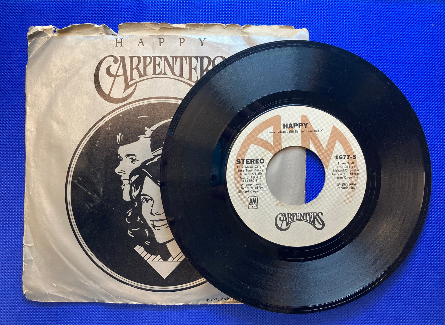 45 double sided Carpenters record "Only Yesterday" and "Happy"