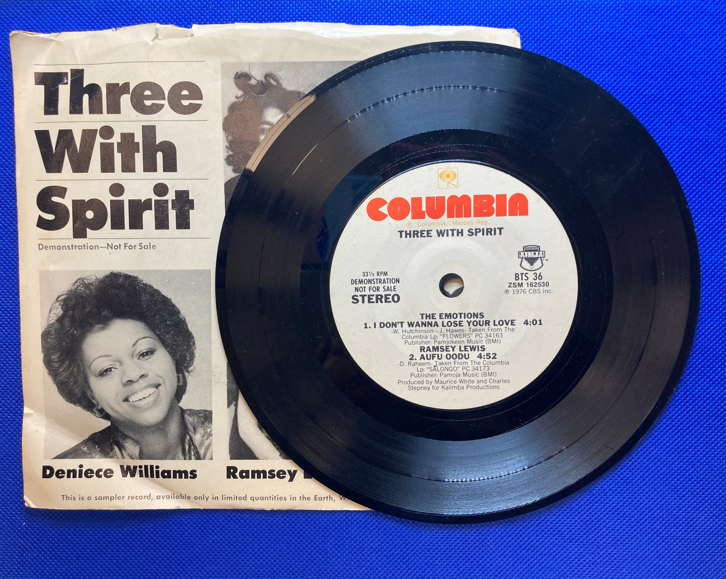 45 double sided record featuring Deniece Williams "Free" , The Emotions "I don;t wanna lose your love" and Ramsey Lewis "Aufu Oodu"