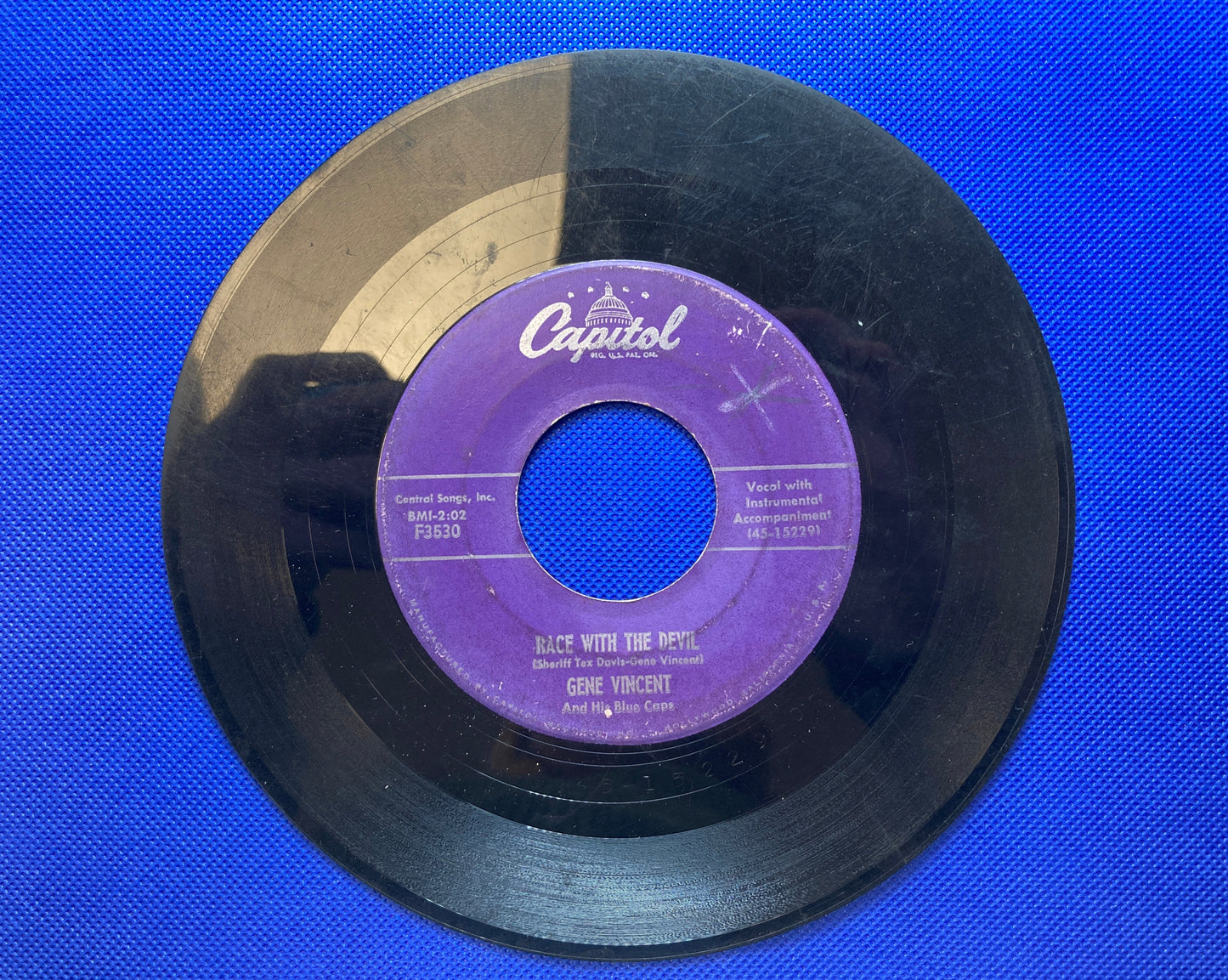 45 double sided Gene Vincent record "Race with the devil" and "Gonna back up baby"