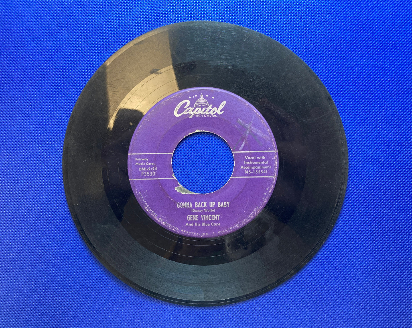 45 double sided Gene Vincent record "Race with the devil" and "Gonna back up baby"